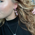 3 Stone Pink Dahlia Post Genuine Earring