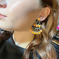 Black Onyx and Orange Spiny Chandelier Sterling Silver Earrings
