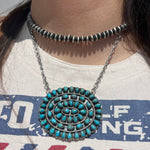 Oval Cluster Stone Turquoise Genuine Necklace