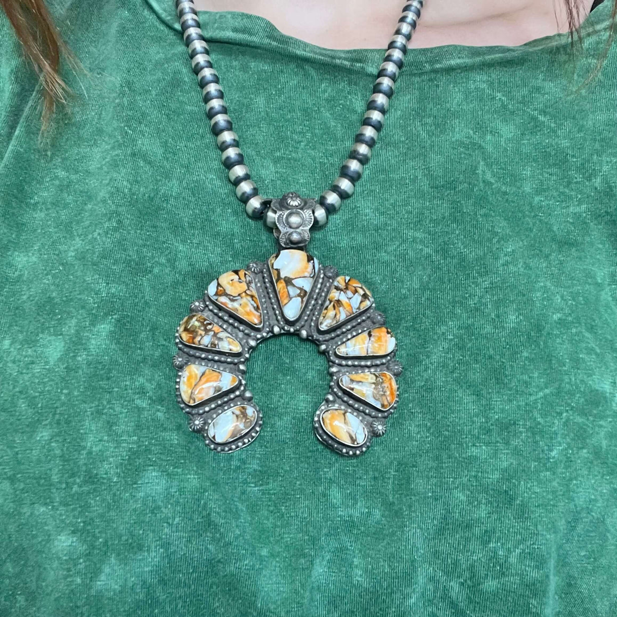 Authentic Orange Spiny Naja Sterling Silver Pendant for Necklace