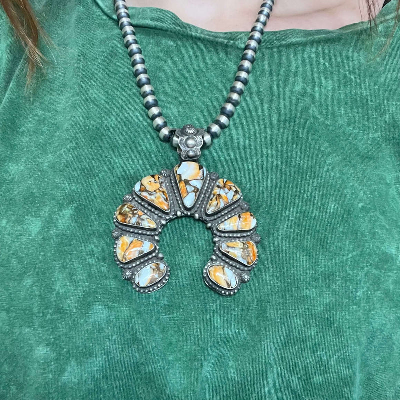 Authentic Orange Spiny Naja Sterling Silver Pendant for Necklace