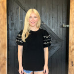 Black Western Ruffle Sleeve Top