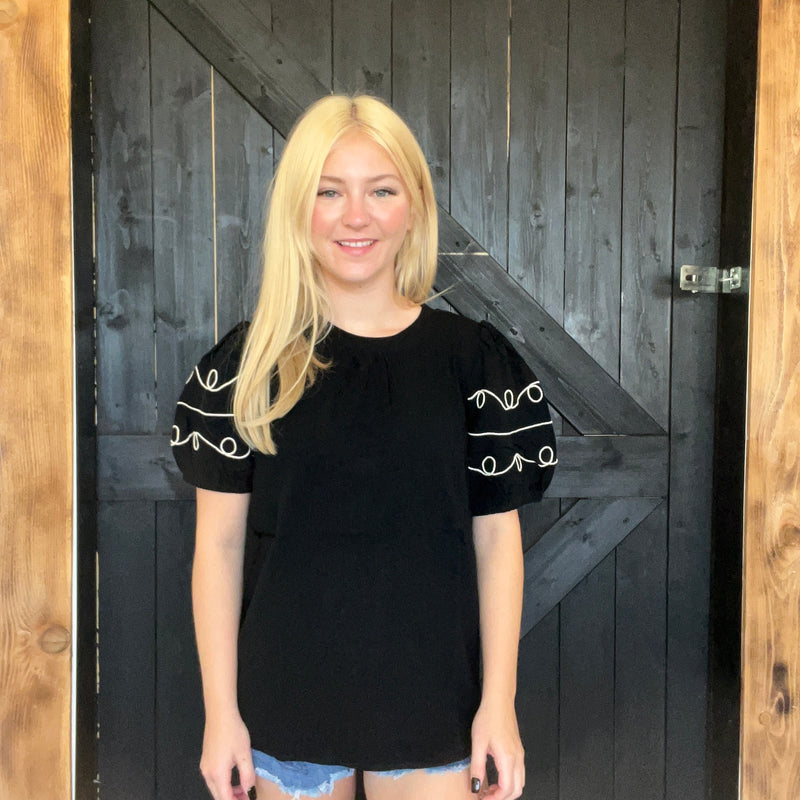 Black Western Ruffle Sleeve Top
