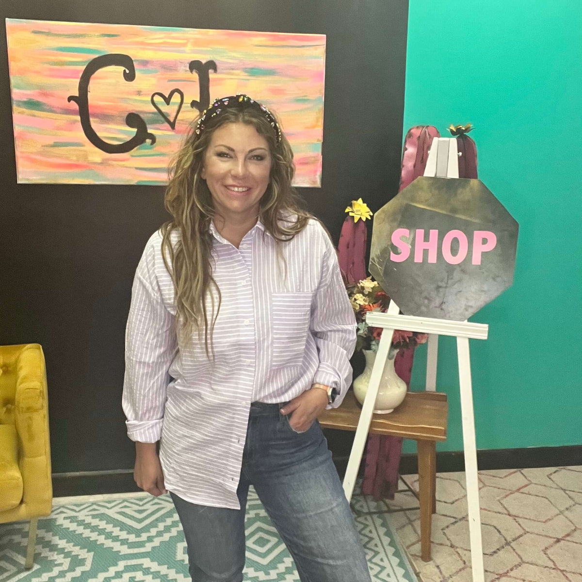 Purple Striped Button Down Top