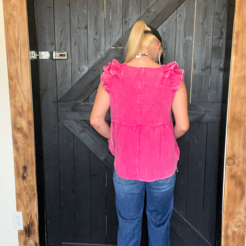 Hot Pink Flowy Ruffle Sleeveless Top