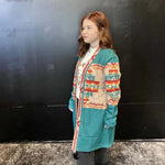 Turquoise with Tan Red Rust Aztec Cardigan Duster