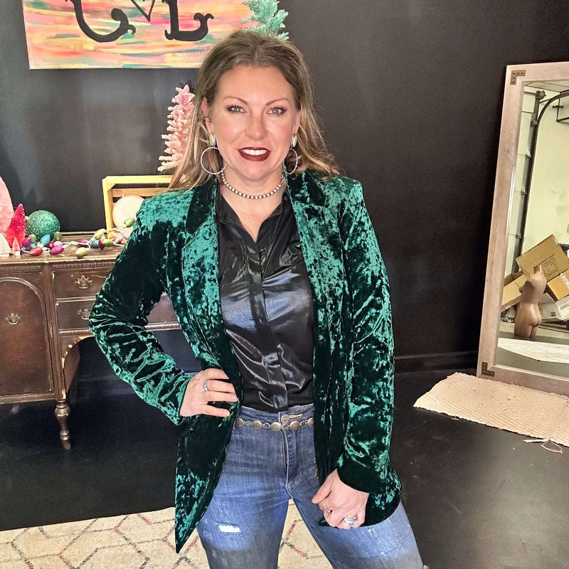 Green Crushed Velvet Blazer