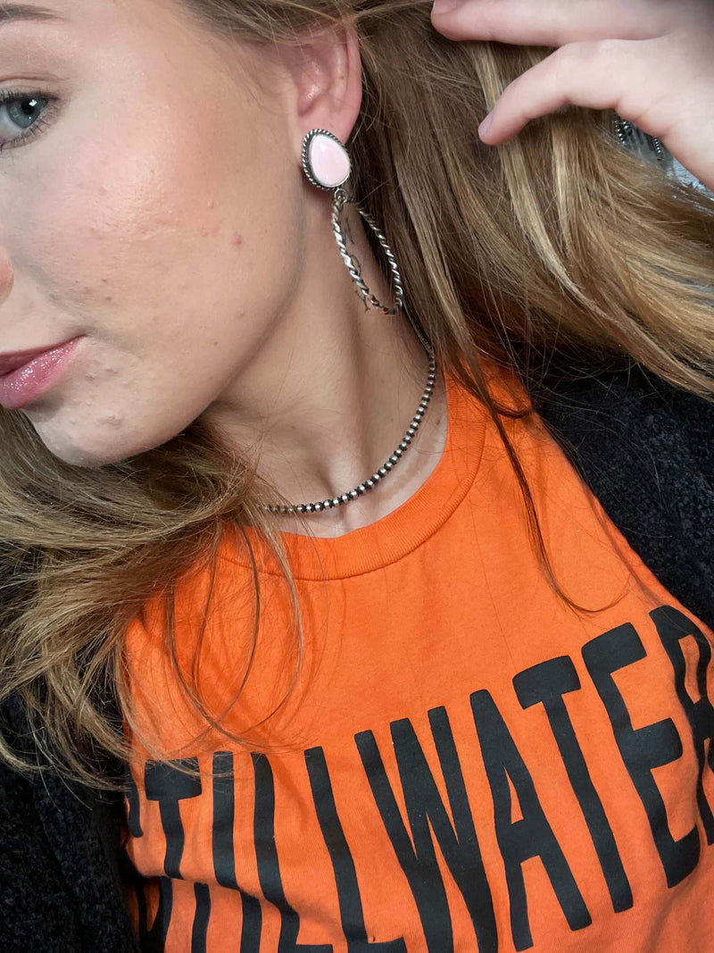 Pink Conch Hoop Post Sterling Silver Earring
