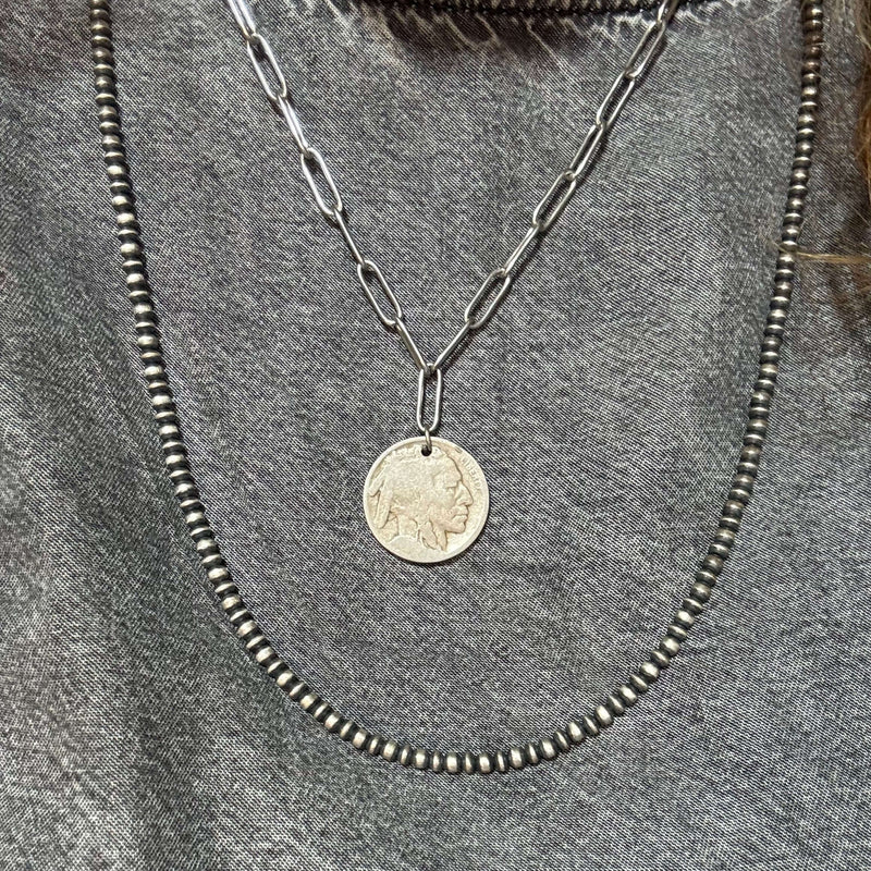 18 Inch Buffalo Nickel with Sterling Silver Chain Link Genuine Necklace