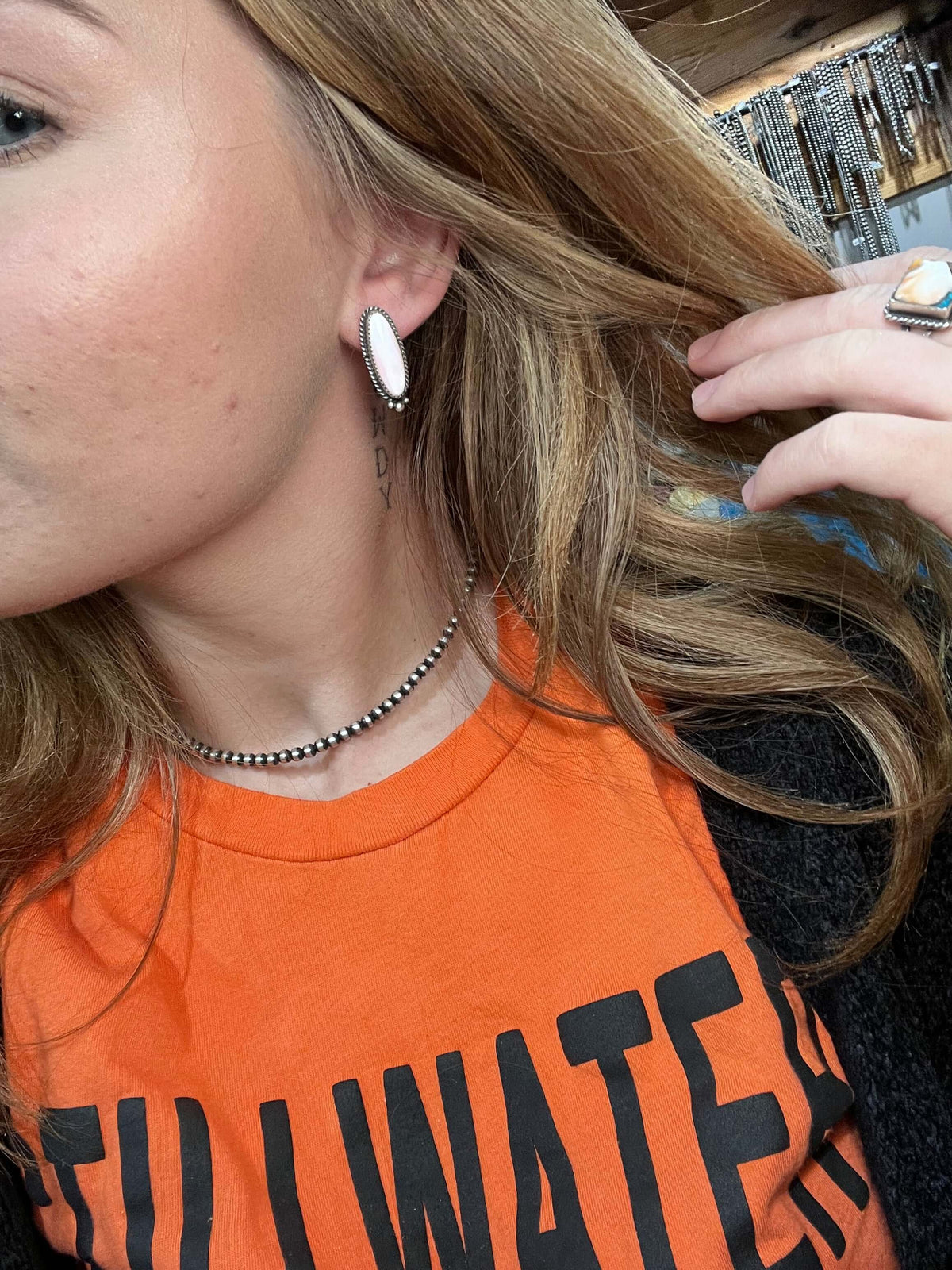 Pink Conch Post Sterling Silver Earring