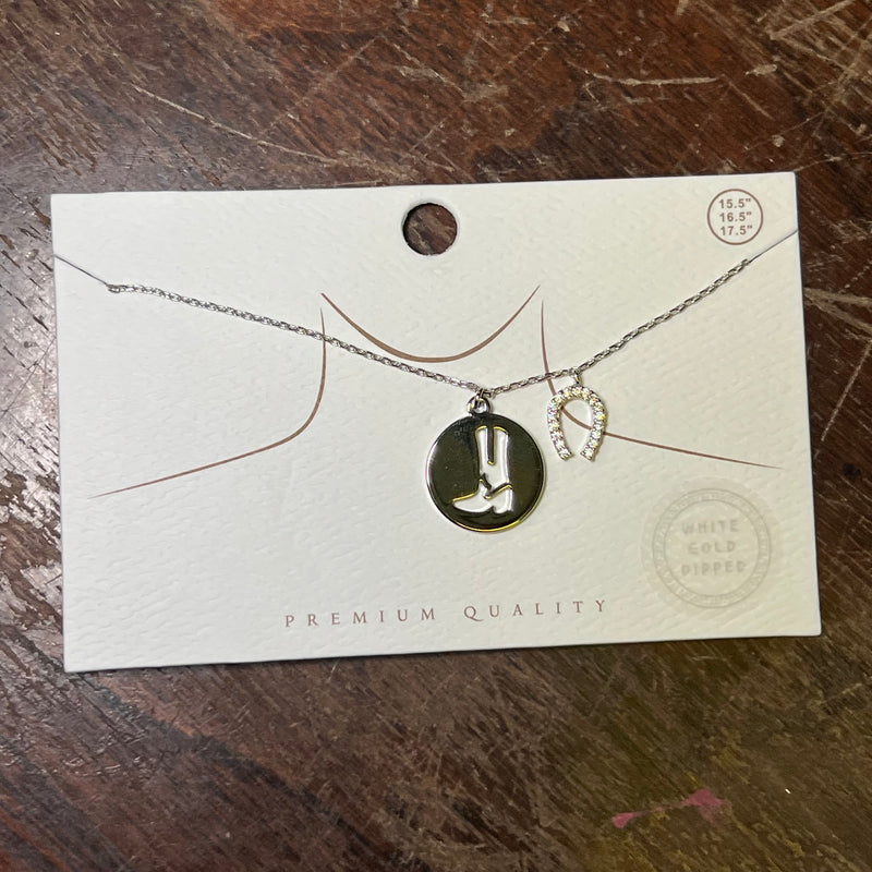 Silver Boot & Horse Shoe Fashion Necklace