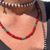 20 inch Red Coral and Turquoise Chunky Genuine Necklace