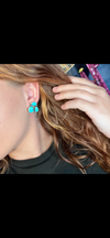 3 Stone Turquoise Cluster Stud Post Genuine Earring