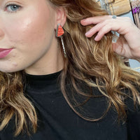 Red Spiny Triangle Movable Hoop Sterling Silver Earring