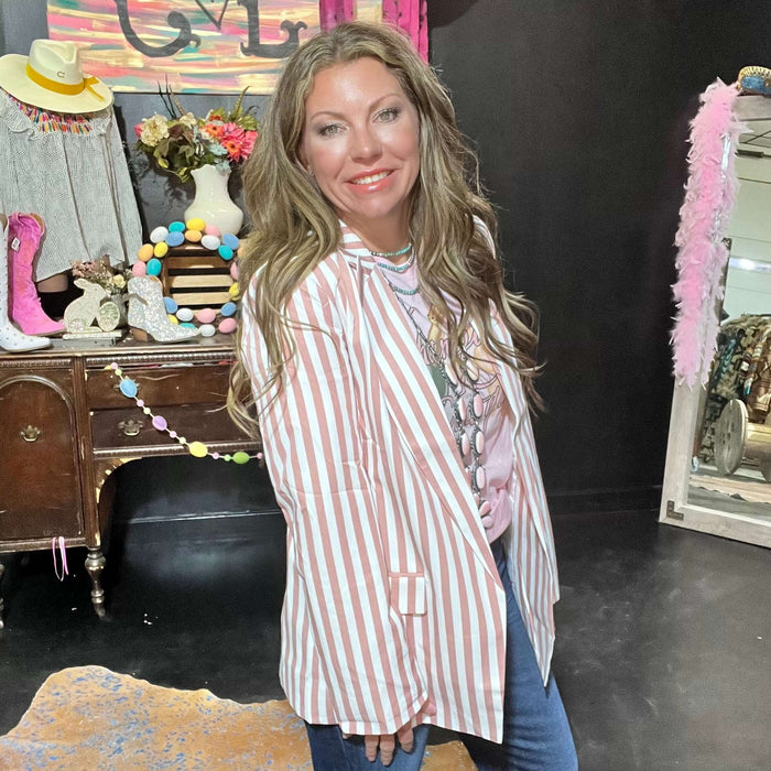 Pink and White Striped Blazer
