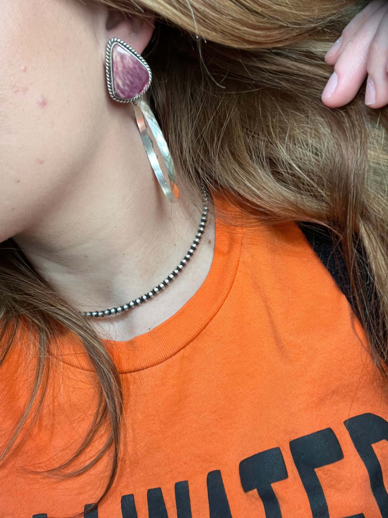 Purple Spiny Post Stamped Hoop Sterling Silver Earring
