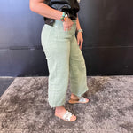 Sage Green Risen Crop Tummy Control Jeans