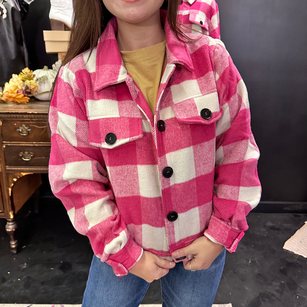 Pink Checkered Crop Jacket
