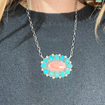 Stunning Turquoise & Pink Conch Cluster Genuine Necklace