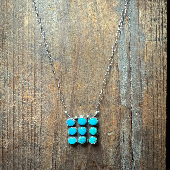 9 Stone Square Kingman Turquoise Genuine Necklace1