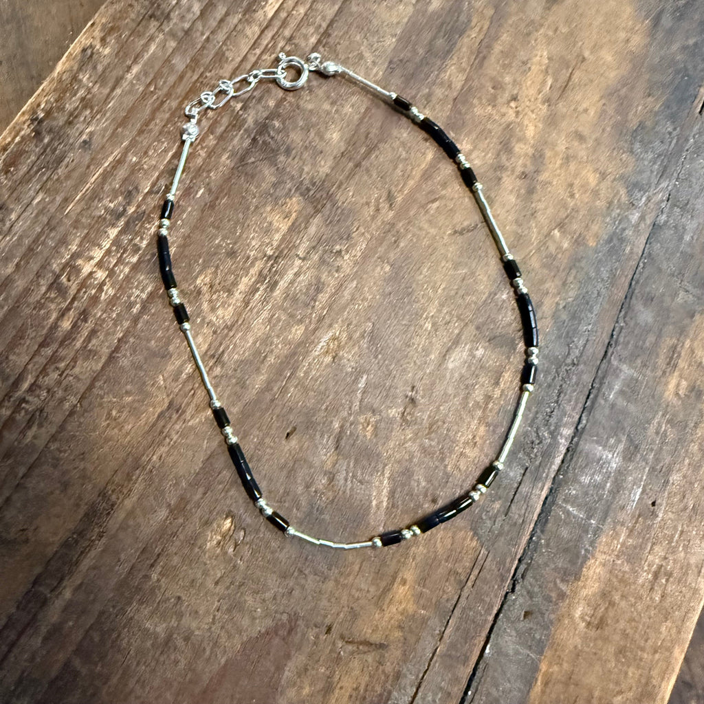 9 inch Sterling Silver with Black Detail Genuine Bracelet / Anklet