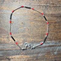 9 inch Sterling Silver with Black & Red Bead Detail Genuine Bracelet / Anklet8