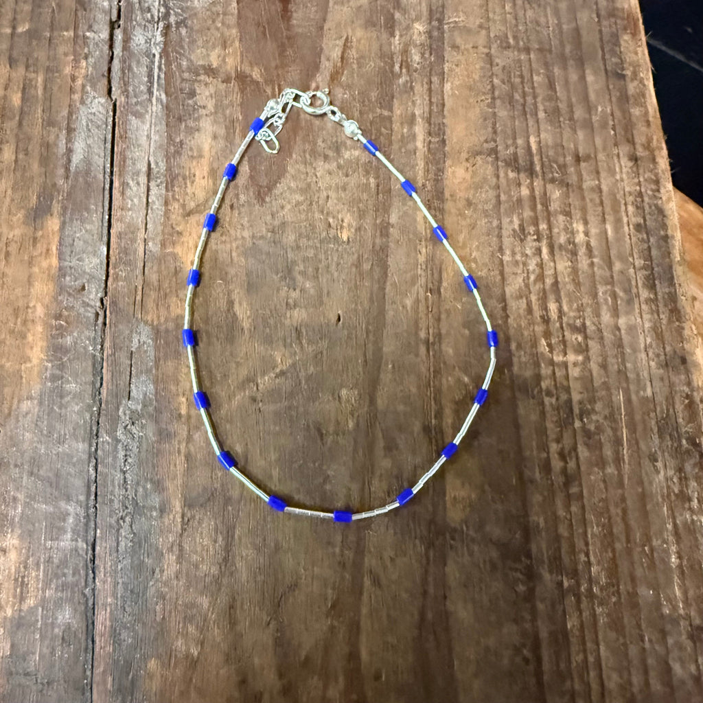 9 inch Sterling Silver with Blue Detail Genuine Bracelet / Anklet