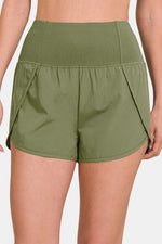 Olive High-Waisted Zippered Back Pocket Active Shorts