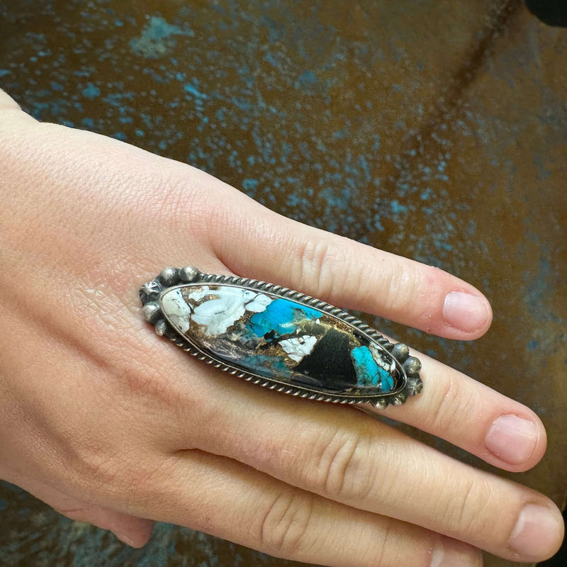 Huge Oval Turquoise with Detail Genuine Ring size 6.5