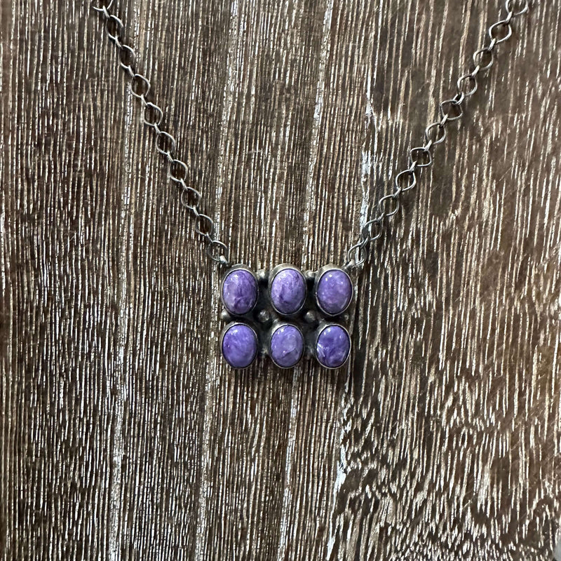 Dainty 6 Stone Spiny Purple Genuine Necklace