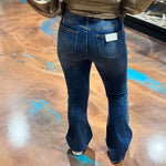 Flare Stonewash Denim Fray Bottom Risen Jeans