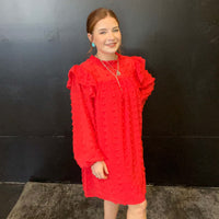 Red Swiss Dot long sleeve Dress / Medium