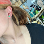 Green Iridescent Opal Round Stud Genuine Earring..