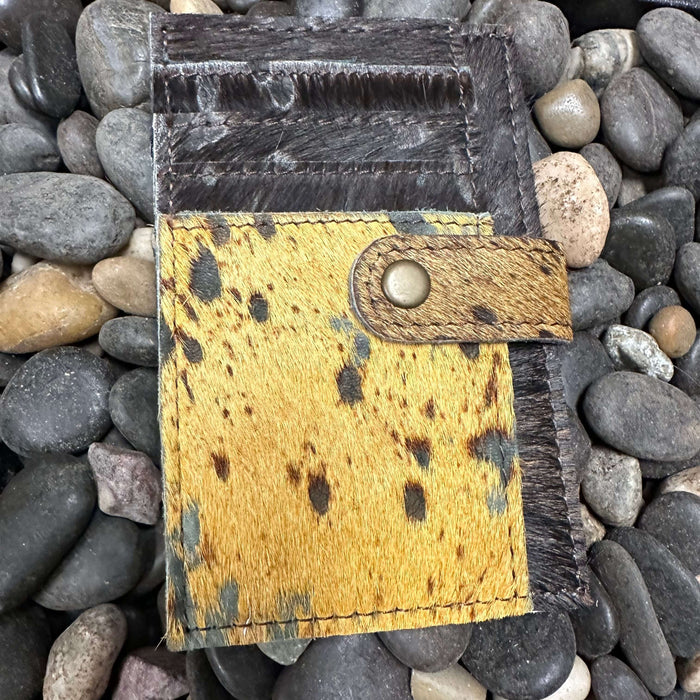 Acid Wash Hide Multicard Holder with button snap
