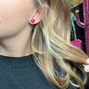 Red Square Stud Genuine Earring