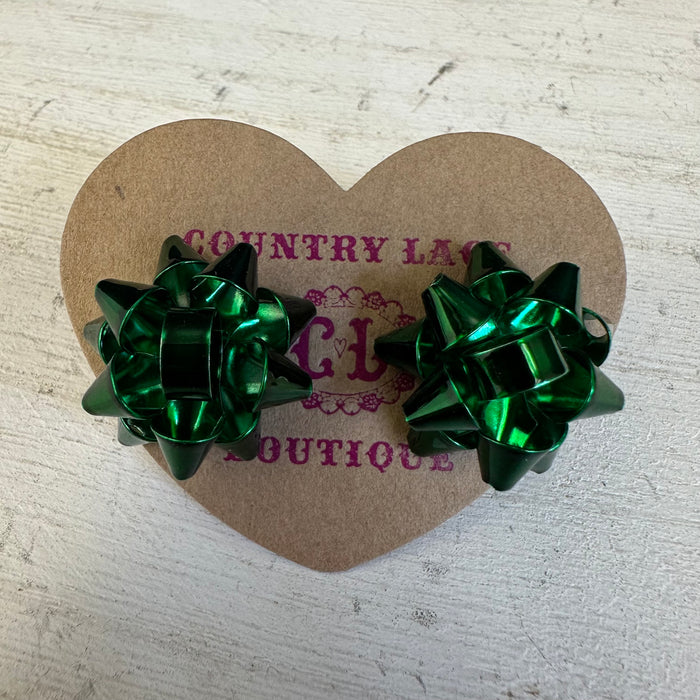 greenchristmasbowearrings