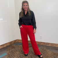 Red Ribbed Pants