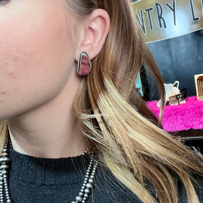 Unique Purple Spiny with Rope Detail Post Sterling Silver Earring