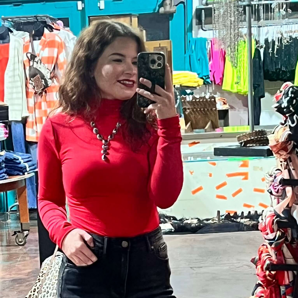 Red Mock Turtle Neck Bodysuit Top