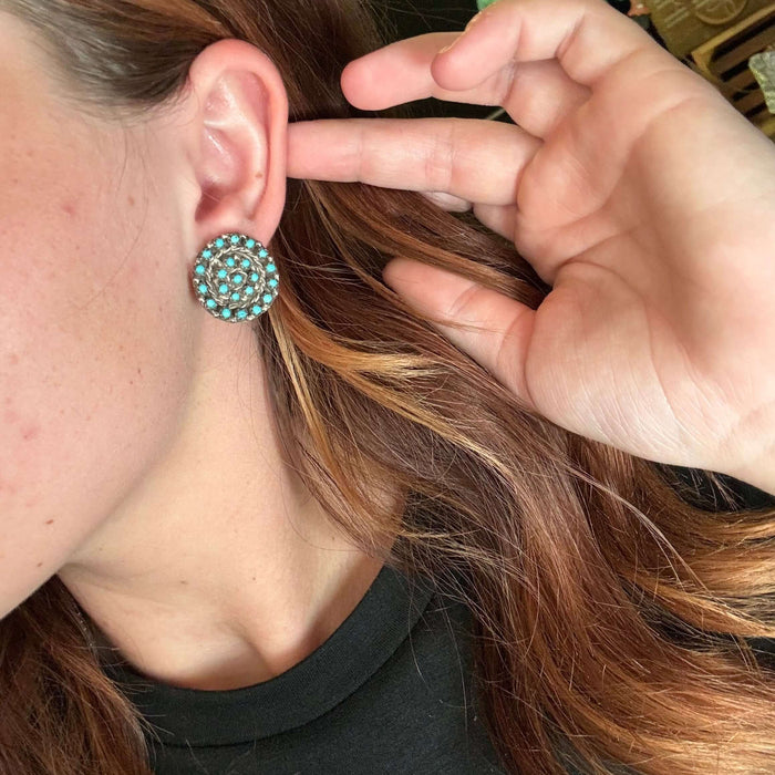 Spiral Cluster Turquoise Sterling Silver Stud Earring