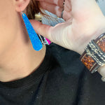 Blue Slab Dangle French Hook Genuine Earring