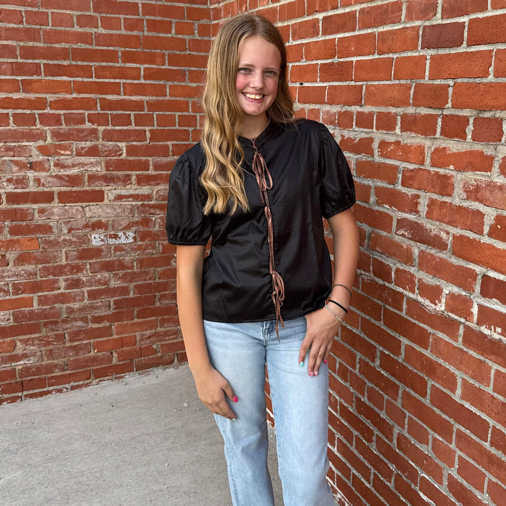 Black CALHOUN TOP Puff Short Sleeve