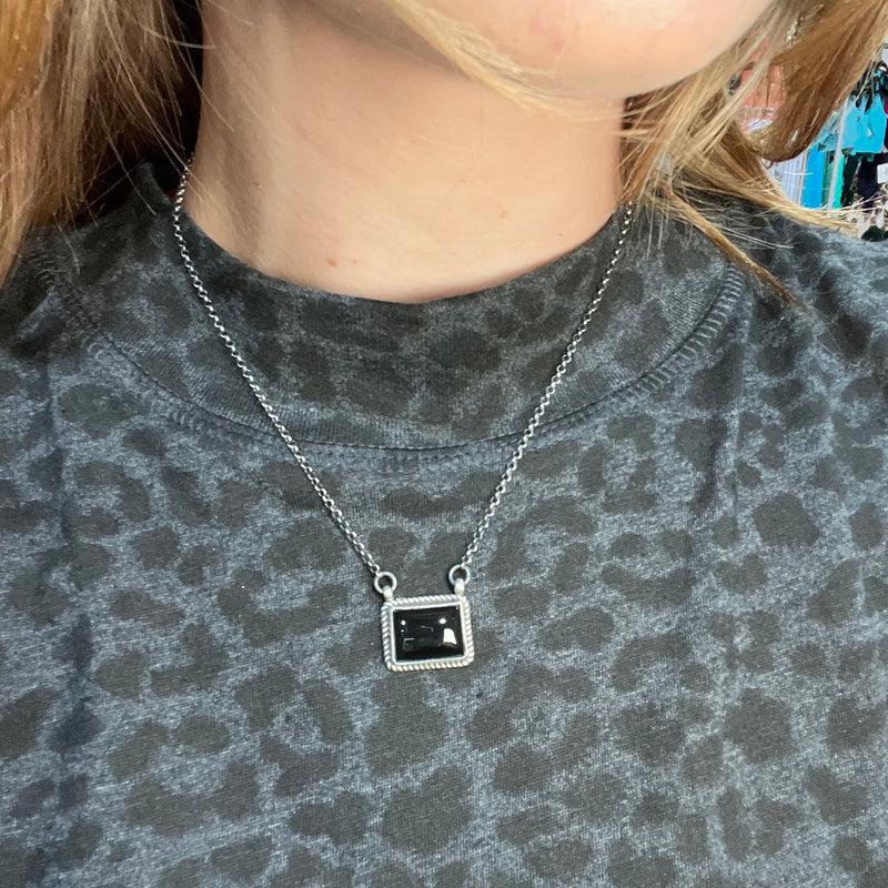 Dainty Black Onyx Square Genuine Necklace