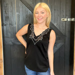 Black Western V Neck Tank Top