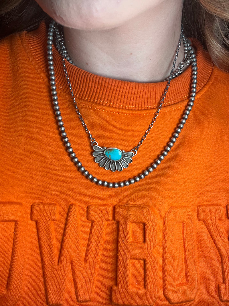 Turquoise Fan Chain Link Genuine Necklace