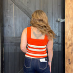 Orange & White Striped Square Neck Sleeveless Top