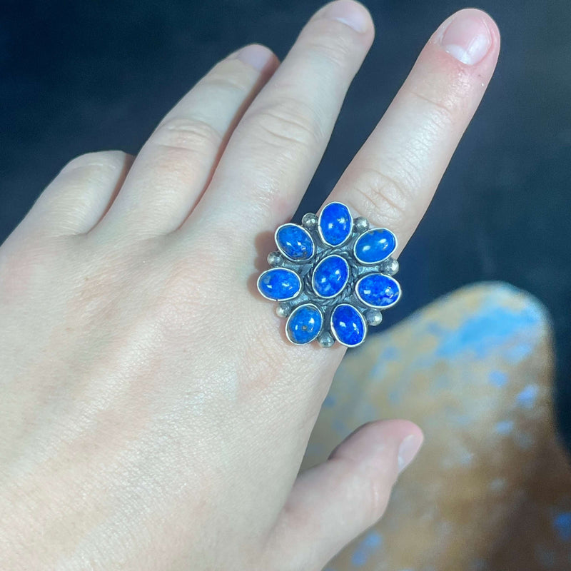 Blue Lapis Cluster Ajustable Genuine Ring