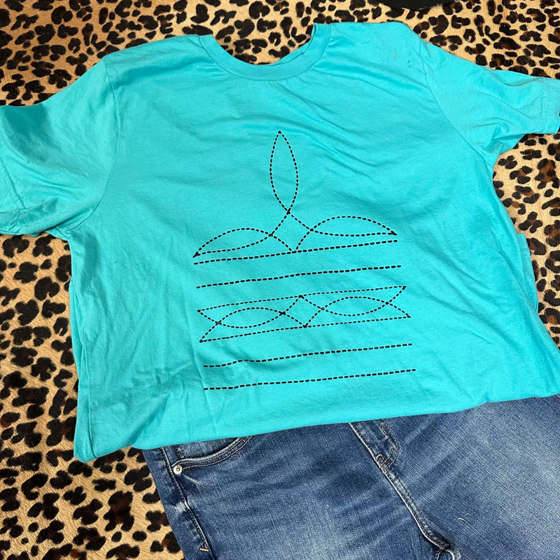 Turquoise & Black Boot Stitch T-shirt