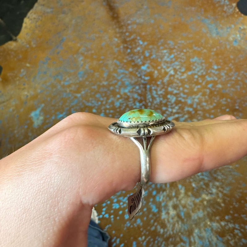 Turquoise Oval Stone Genuine Ring W/ Sterling Detail