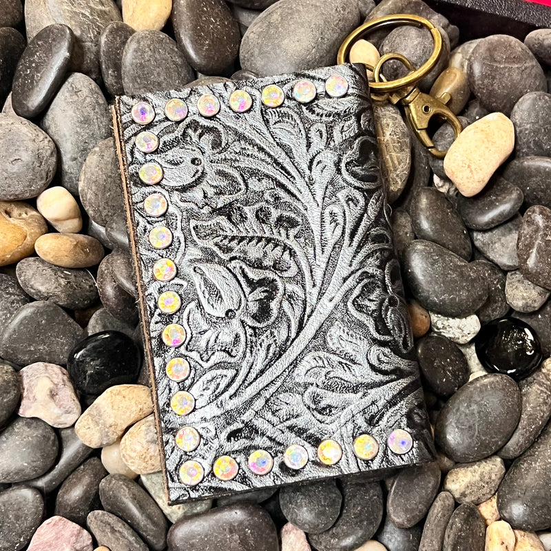 Black and Silver Tooled Holder Wallet